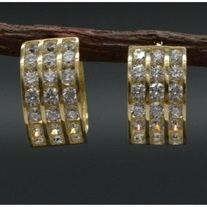 10k Solid Gold 3-Row Channel-Set CZ Hoop Earrings